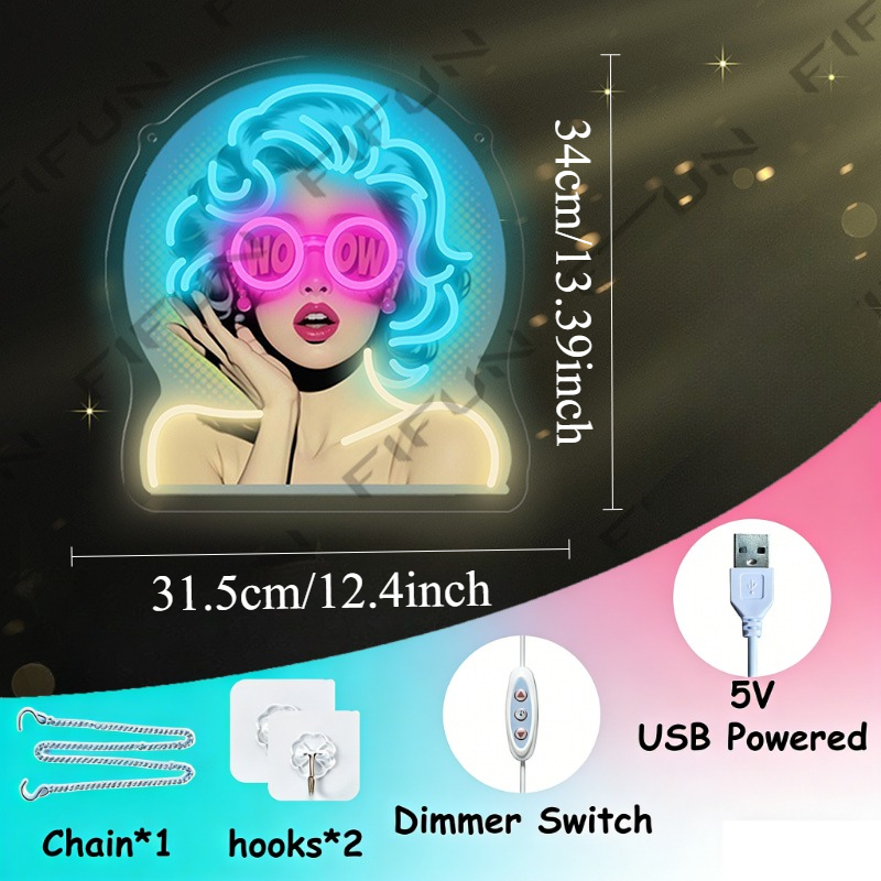 WOW Curl Girl Neon Sign UV Pri - đánh giá và giá Commercial Wall Printing